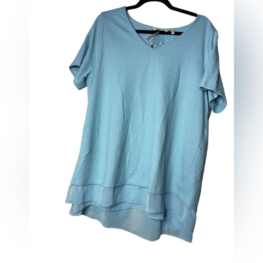 Soft Surroundings Bandpiper Top Waffle Knit Sleeve Tunic NWT Aqua